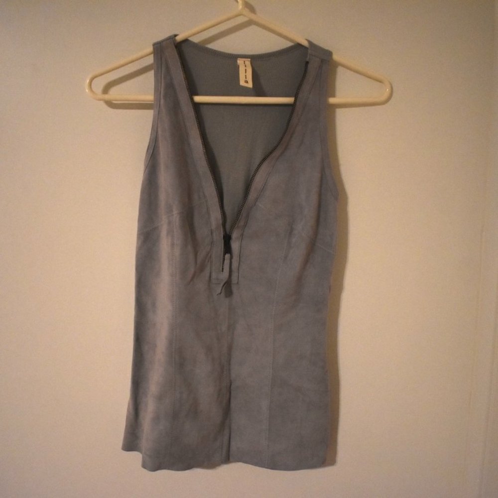 Grey Leather & Cotton Tank